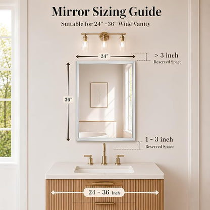 24x36 Inch Brushed Nickel Bathroom Mirror for Over Sink | Curved Aluminum Frame Rectangle Vanity Mirror for Bedroom Living Room Entryway, HD Tempered Glass, Anti-Rust