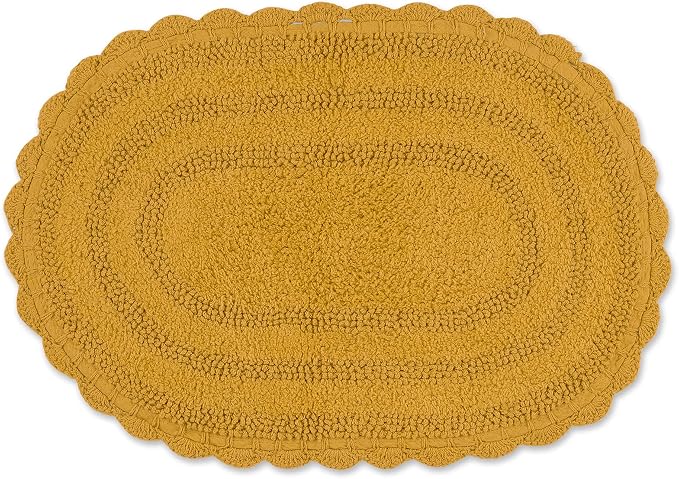 DII Crochet Collection Reversible Bath Mat, Small Oval, 17x24, Honey Gold