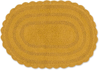 DII Crochet Collection Reversible Bath Mat, Small Oval, 17x24, Honey Gold
