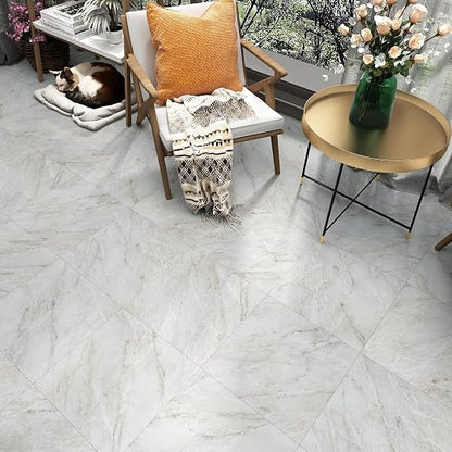 Marble Peel and Stick Floor Tile Stickers 20 PCS Self Adhesive Floor Tiles Waterproof Bathroom Vinyl Peel and Stick Tile Removable Vinyl Flooring for Kitchen Bedroom Tectured Grey 12 x 12 in