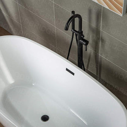 Woodbridge Contemporary Single Handle Floor Mount Freestanding Tub Filler Faucet with Hand Shower in Matte Black Finish,F0006MBRD