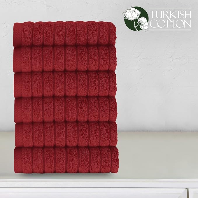 Elegant Comfort 100% Turkish Cotton Corduroy Ribbed Luxury Washcloths 6 Pack Soft 13 x 13 Inch - Higly Absorbent, Durable, Quick Dry, Spa Premium Hotel Quality for Bathroom or Travel, Burgundy