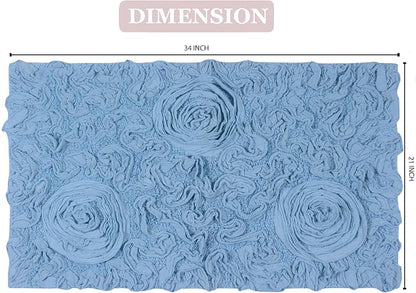 Home Weavers Bell Flower Collection 100% Cotton Tufted Bath Rugs, Extra Soft and Absorbent Bath Rugs, Non-Slip Bath Mats, Machine Washable, Bath Mats for Bathroom Floor, 21"x34" Rectangle, Sky Blue
