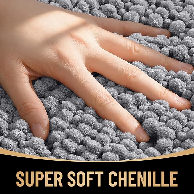 OLANLY Thick Chenille Bathroom Runner Rugs 44x24, Absorbent Bath Mat, Grey | Soft Bath Rugs, Rubber Backing, Machine Wash Dry, Bath Mats for Bathroom, Tub and Shower, Home Decor Accessories
