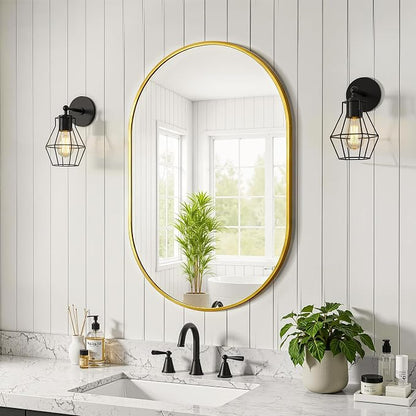 Oval Bathroom Mirror for Wall, 20"x30" Gold Bathroom Vanity Mirror | HD Shatterproof Glass, Metal Framed, Oval Vanity Mirrors for Bathroom, Bedroom, Living Room, Entryway, Horizontal or Vertical