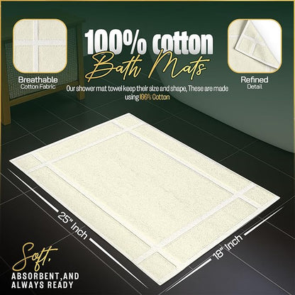 Pearl Linens Pack of 6 100% Cotton Bath Mat 18x25 inches, Soft & Absorbent Quick Dry Bathroom Mat Set, Not Bathroom Rugs, After Shower Mat, Bath Tub Mat, 781 GSM, Machine Washable, Ivory