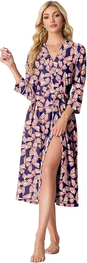 PrinStory Womens Robe Long Knit Bathrobe Lightweight Soft Robes Ladies Bath Robe