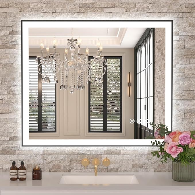 30"x36" LED Bathroom Mirror, Frontlit&Backlit, Controlled Separately | Black Metal Frame, Stepless Dimmable, Anti-Fog, HD Reflection, Shatter-Proof, 3 Colors Lighting, Memory, UL Listed