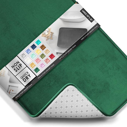 Clara Clark Bathroom Rugs, Velvet Memory Foam Bath Mat, Non-Slip Bath Rugs, Machine Wash, Dries Quickly, Ultra Soft Plush Bath Mats for Bathroom, 24 x 36, Hunter Green