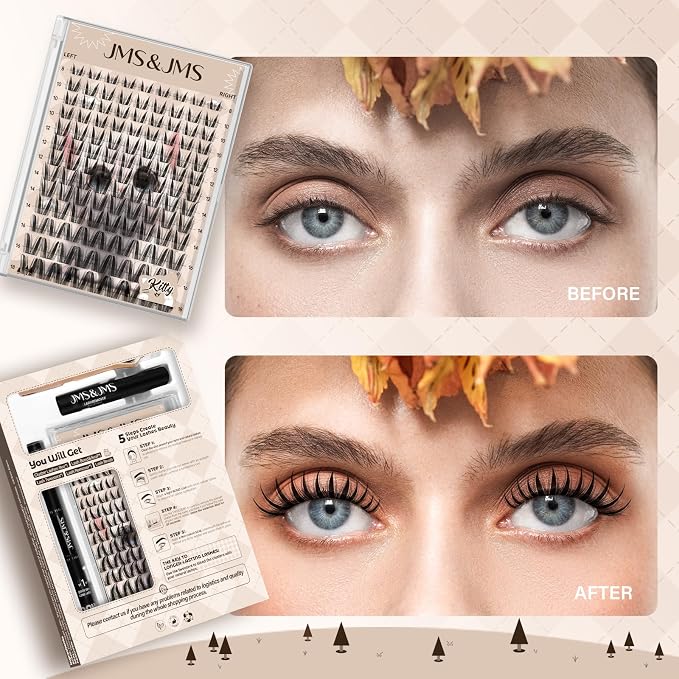 JMS&JMS Cat Lash Clusters Bunny Style Anime Eyelashes Spikes Lash Clusters | C Curl 8-18mix Invisible Band Lash Clusters Cat Wispy Natural Lashes Clusters for DIY at Home