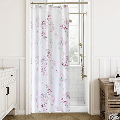Lavender Purple and White Small Stall Shower Curtain,Waterproof Fabric Lilac and Sage Green Cottagecore Girls Shower Curtains for Bathroom Set with Hooks 36x72