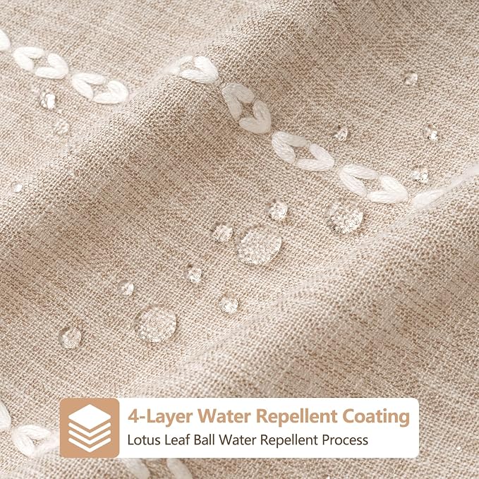 Seenus Boho Farmhouse Shower Curtain Heavyweight with Tassels, 72 x 84 Inch Extra Long Taupe Linen Textured Fabric Shower Curtain for Bathroom, Tan and White Striped Bath Décor Curtain Water Repellent