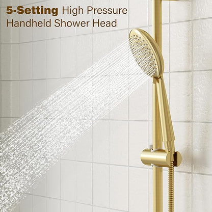 Gabrylly Shower System, High Pressure 12" Rain Shower Head with Handheld Shower, Wall Mounted Slide Bar Shower Faucet Set Complete, Shower Combo Set with Shower Valve,Brushed Gold