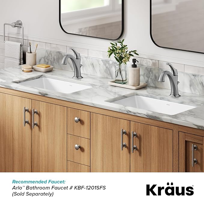 KRAUS Elavo 21.125 in. Rectangular Porcelain Ceramic Undermount Bathroom Sink in White with Overflow Drain, KCU-242