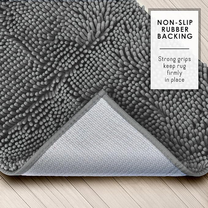 Hearth & Harbor Bathroom Rugs, Chenille Bath Mat - Machine Washable Bath Mats for Bathroom Non-Slip Backing Rubber, Quick Dry Bathroom Mat