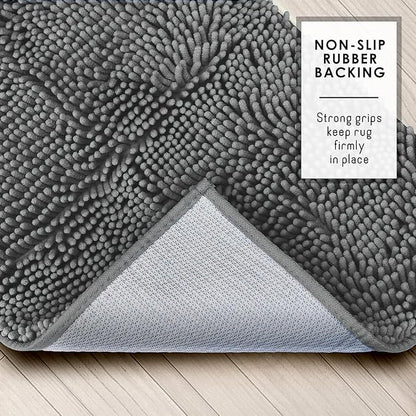 Hearth & Harbor Bathroom Rugs, Chenille Bath Mat - Machine Washable Bath Mats for Bathroom Non-Slip Backing Rubber, Quick Dry Bathroom Mat