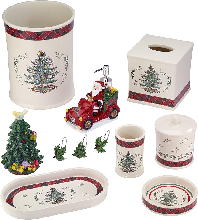Spode - Hand Towel, Soft & Absorbent Cotton, Holiday Bathroom Decor Christmas Tree Tartan Collection