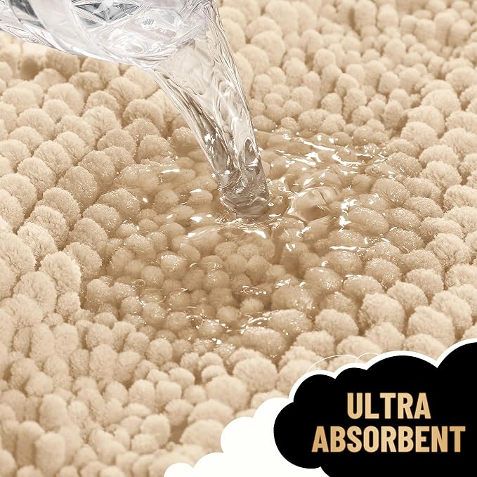 OLANLY Thick Large Bathroom Rugs 40x32, Soft Chenille Bath Rugs, Beige | Absorbent Striped, Rubber Backing, Machine Wash Dry, Bath Mats for Bathroom Floor, Tub and Shower, Home Decor Accessories