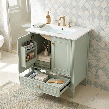 Merax 30 Inch Bathroom Vanities with Undermount Sink, Vanity Cabinet with Door Rack Shelf, Multi-Functional Drawer with Dividers, Soft Closing Doors, Green