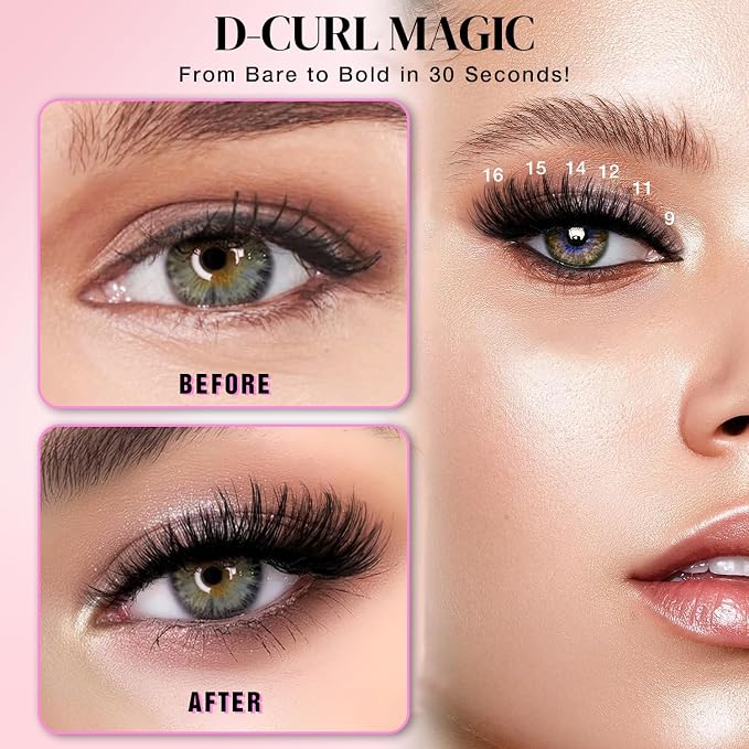 Lash Clusters DIY Cluster Eyelash Extensions 280pcs 9‑16mm 30D Wispy D Curl Natural Volume Lashes–Waterproof Fake Cat Eye Fluffy Individual Soft Clusters(16MIX2-1-X)