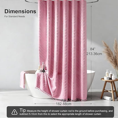 Extra Long Shower Curtains 72 x 84 Inches Tufted Chevron Pink Shower Curtains Fabric for Bathroom Modern Shabby Chic Waterproof Cloth Shower Curtain