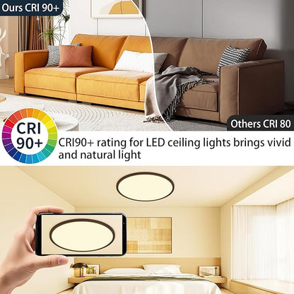 MOONSEA 20 Inch LED Dimmable Ceiling Light Fixture 40W - Round Flush Mount Adjustable 3000K/4500K/6000K Large Kitchen Light Fixture, 4000lm Hallway Light Fixtures for Bedroom, Black