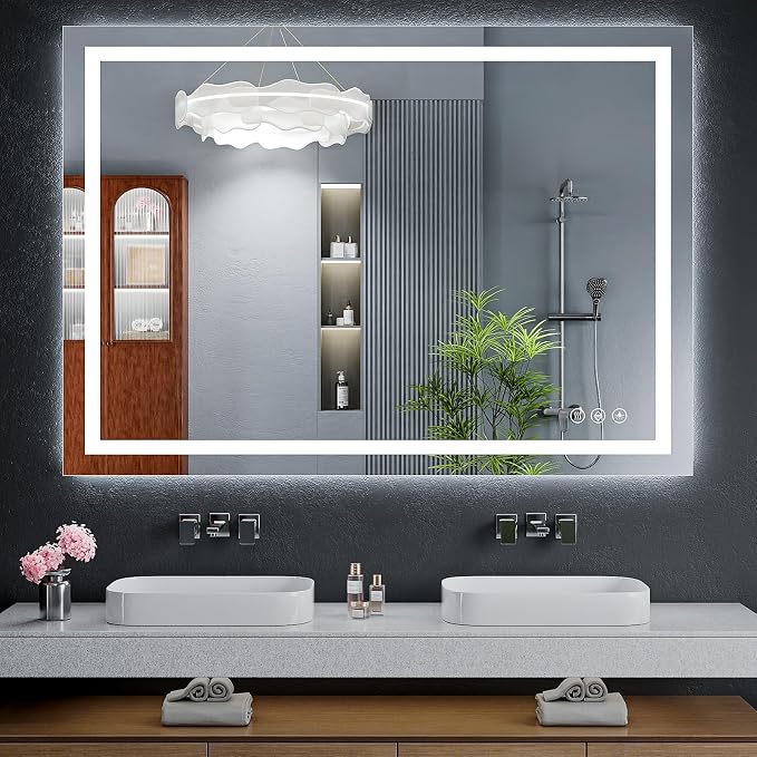 48"x36" LED Bathroom Mirror with Lights, Backlit+Frontlit, Anti-Fog | CRI 95, Stepless Dimmable, 3 Colors Lighting, Shatterproof Tempered Glass, HD Reflection, Memory, (Horizontal/Vertical)