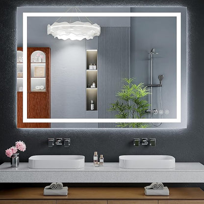 48"x36" LED Bathroom Mirror with Lights, Backlit+Frontlit, Anti-Fog | CRI 95, Stepless Dimmable, 3 Colors Lighting, Shatterproof Tempered Glass, HD Reflection, Memory, (Horizontal/Vertical)