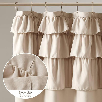 Madison Park Grace Ruffle Shower Curtain for Bathroom, 72"x 72", Beige | Farmhouse Cottage Top, Machine Washable, Shabby Chic Ruffled Decor Fabric, Privacy Screen, Solid Color