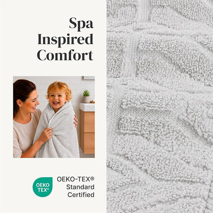Modern Threads 6 Piece Cotton Bath Towel Set – Ultra Soft 550 GSM Towels – Bathroom Set with Hand Towels and Washcloths – Geometric (Silver Cloud)