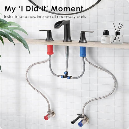 Oil Rubbed Bronze Bathroom Sink Faucet Widespread, 8 Inch Waterfall Faucet Bathroom 3 Hole with Pop-up Drain and cUPC Supply Lines, 2 Handles for Vanity, Restroom, Farmhouse, Brass Material