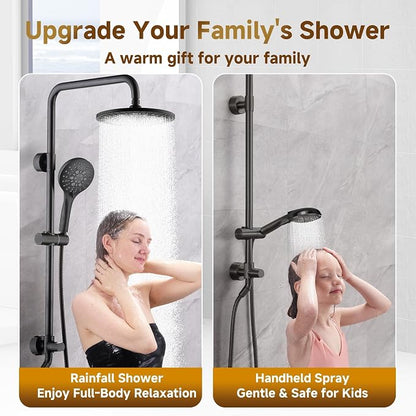 BRIGHT SHOWERS Rain Shower Heads System - 9 Inch Rainfall Shower Head and Handheld Shower Head with Height Adjustable Holder, Solid Brass Rail and 60" Long Stainless Steel Hose, Oil-Rubbed Bronze