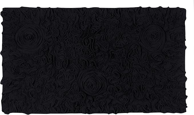 Home Weavers Bell Flower Collection 100% Cotton Tufted Bath Rugs, Extra Soft and Absorbent Bath Rugs, Non-Slip Bath Mats, Machine Washable, Bath Mats for Bathroom Floor, 24"x40" Rectangle, Black