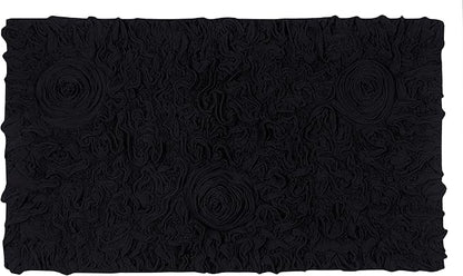 Home Weavers Bell Flower Collection 100% Cotton Tufted Bath Rugs, Extra Soft and Absorbent Bath Rugs, Non-Slip Bath Mats, Machine Washable, Bath Mats for Bathroom Floor, 24"x40" Rectangle, Black