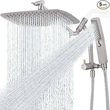 G-Promise 12 Inch All Metal Rain Shower Head with Handheld (Brushed Nickel) | Suits Every Height, Pause Mode Diverter, Massage Mode Handheld, Full Body Coverage, Easy to Install, Modern Bath Upgrade