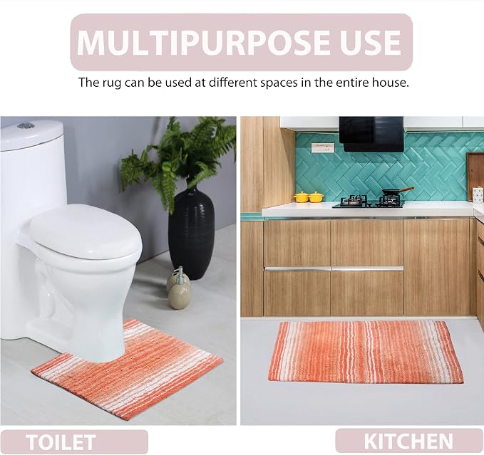 Home Weavers 100% Cotton Gradiation Collection Bathroom Décor | Washable Rug | Bathroom Mat | Kitchen Mat | Bathroom Rug Set | Bath Mat Set | Bath Floor Mat Non Slip, 4 Piece Set with Runner, Coral