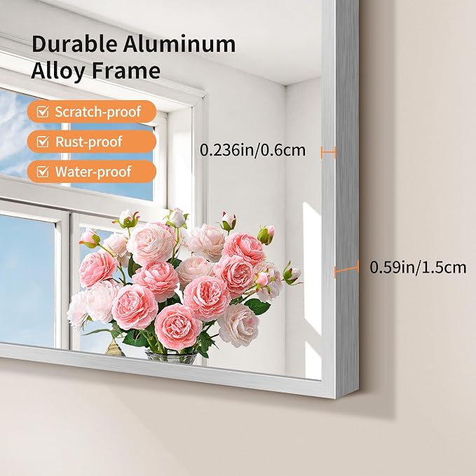 COFENY Arched Mirror, 36’’x40’’ Silver Arch Mirrors for Bathroom Sink, Wide Bathroom Vanity Mirror with Metal Frame, Modern Wall Mounted Mirror for Bedroom Living Room Mantle Entryway