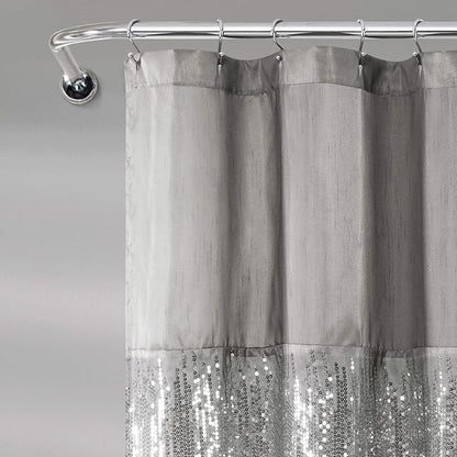Lush Decor Night Sky Shower Curtain, Single, 72" W x 72" L, Gray & Purple - Sequin Shower Curtain - Sparkly Color Block Bath Curtain - Modern Glam Bathroom Decor