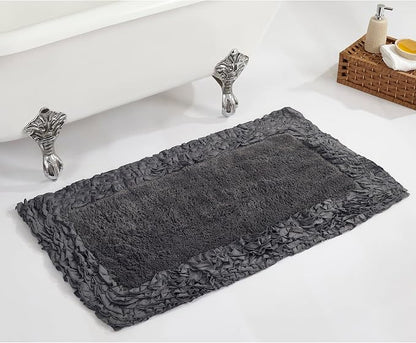 Better Trends Bathmat 100% Cotton Non-Slip Washable Rug Soft Tufted 24" x 40" Bath Mat Water Absorbent for Bathroom Floor Decor, Tub, Bedroom Kitchen Rugs Blue Shaggy Border Collection