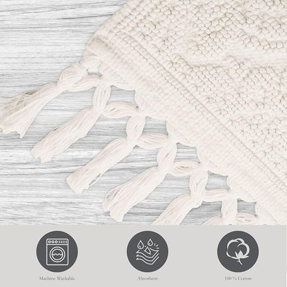 Jean Pierre - Ricardo Bath Mat, Woven Fringe Bathroom Rugs, 100% Cotton, Premium Bathroom Decor - Measures 21" x 41" - Ivory