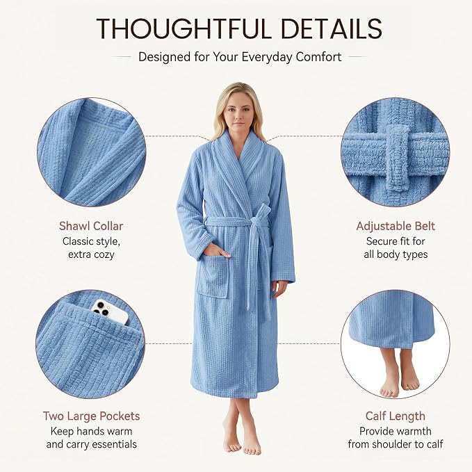 PJGGZ Women's Shawl Collar Bathrobe, Soft Long Towel Robes for Women - Super Absorbent Quick Dry yet Warm