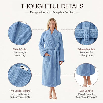 PJGGZ Women's Shawl Collar Bathrobe, Soft Long Towel Robes for Women - Super Absorbent Quick Dry yet Warm