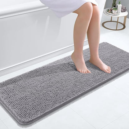 OLANLY Bathroom Runner Rugs 47x17, Extra Soft Absorbent Chenille Bath Rugs | Grey, Quick-Drying Rubber Backing, Machine Washable Long Bath Mat for Bathroom Floor, Tub and Shower, Home Decor Accessories