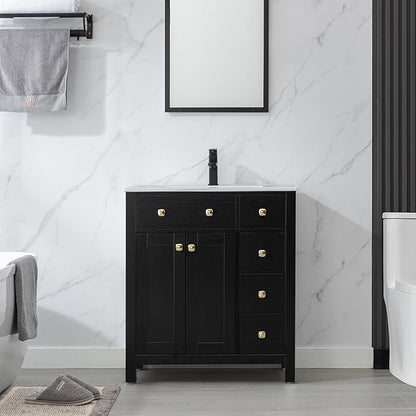 LUCKWIND 30" Bathroom Vanity with Sink, Modern Bathroom Storage Cabinet with Undercounter Sink and Wood Grain Veneer Surface, Include Faucet, No Mirror, Black
