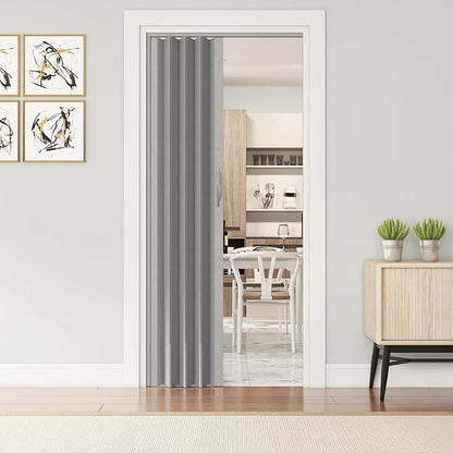 48" x 80" Premium Foldable Accordion Door,Heavy Duty,Grey | Foldable accordion doors w/ double‑walled heavy‑duty panels, ideal as interior room dividers for privacy, space‑saving design