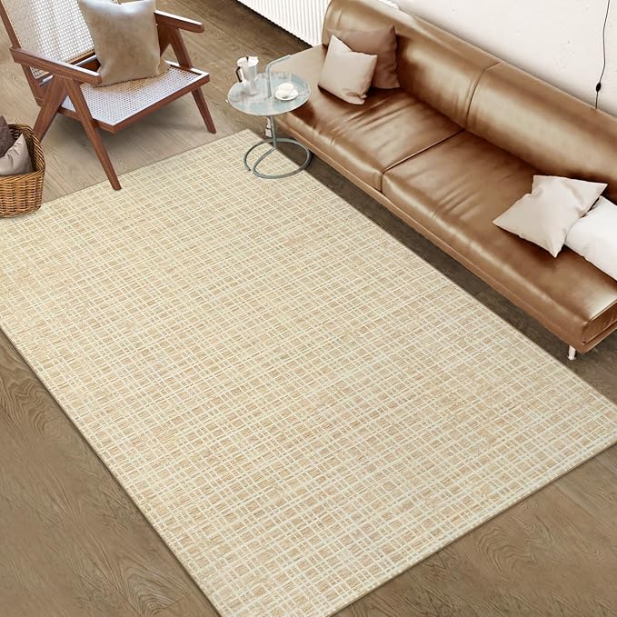 Modern Rug 8x10 Area Rugs for Living Room Washable Bedroom Rug Geometric Grid Large Area Rug Soft Non Slip Throw Rugs Low Pile Stain Resistant Carpet for Office Dining Room 8'x10' Yellow