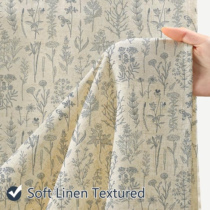 Coxila Vintage Floral Linen Shower Curtain Blue Flower Retro Rustic Botanical Plant Country Farmhouse Cottage Wildflower Aesthetic Wildflower Spring Bathroom 72 x 72 Inch Fabric Cloth 12 Pack Hooks
