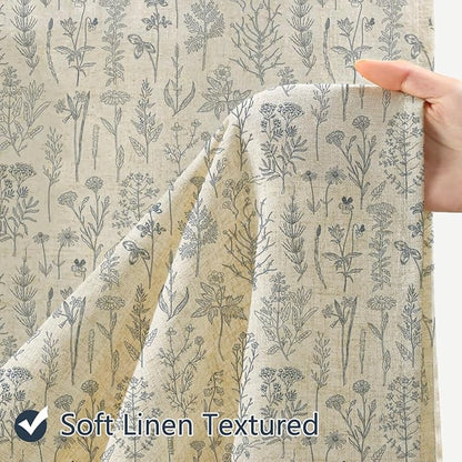 Coxila Vintage Floral Linen Shower Curtain Blue Flower Retro Rustic Botanical Plant Country Farmhouse Cottage Wildflower Aesthetic Wildflower Spring Bathroom 72 x 72 Inch Fabric Cloth 12 Pack Hooks