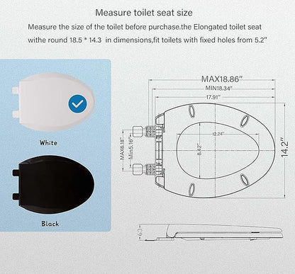 Elongated Toilet Seat Adult/Child,Built-In Potty Training Seat, Soft Quiet Close Non-Slip Seat, Easy to Install & Clean,Magnetic Kids Seat and Cover for Elongated Oval Toilets,White