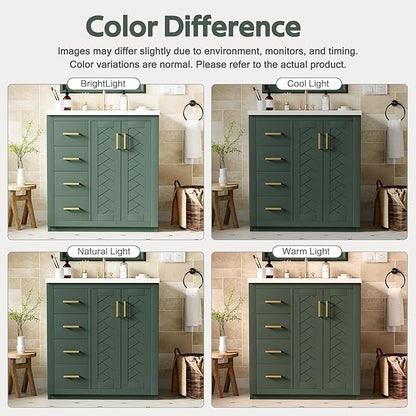 Merax Herringbone Single Sink Bathroom Vanity, Freestanding 30" Modern Bathroom Vanity Storage Cabinet with 3 Drawers and 2 Doors, Solid Wood Frame